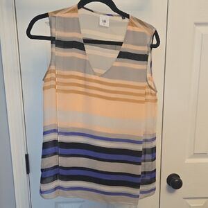 CAbi Women's V-Neck Striped Tank Top - Peach, Blue, Black